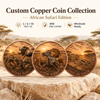 Pièce de monnaie en cuivre pur 999 de 1 oz, couleur, haute relief, série animale moderne Savane Africaine Feng Shui, impression UV, édition puissante