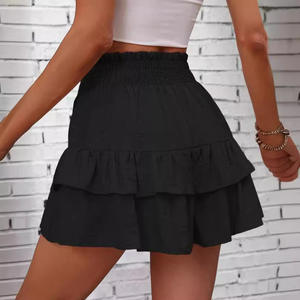 Mode respirant lavé minceur plissé Polyester/coton 2 couches élastique jupe décontractée Shorts pour femmes élégantes été - Product Image 3