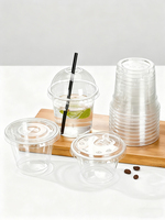 Gobelets en plastique PET biodégradable de 9 oz avec couvercles plats, transparents comme du cristal, jetables, pour parfaits, fruits, desserts, collations, boissons, résistants aux UV