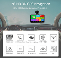 Navigation GPS, GPS de voiture 9 pouces, Avin 1080p Dashcam, Android 6.0, enregistreur vidéo de voiture, navigation par satellite, 1 Go de RAM, 16 Go de ROM