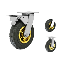 Roue pivotante pneumatique en caoutchouc avec frein de blocage total, jante en plastique dorée, roue à pneu gonflable pour chariot à main