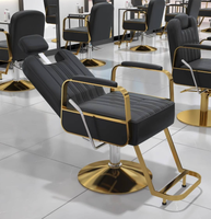 Fauteuil de Barbier Noir et Or Métallique pour Salon de Beauté, Nouveau Style, Chaise de Coiffure pour Femme, Vente Directe Usine, Réglable en Hauteur