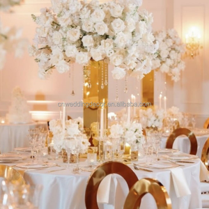 Support <span class=keywords><strong>à</strong></span> fleurs en acier inoxydable plaqué or avec plateau circulaire, pilier décoratif en métal pour centre de table de banquet de mariage - Product Image 2