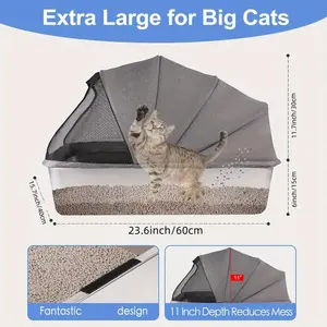 Fully Enclosed Cloth Covered Large Stainless Steel Cat Litter Box Easy Cleaning Anti-splash Kitty Pan With Scooper