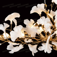 Lustre linéaire LED moderne de luxe en acier inoxydable avec feuilles de Ginkgo, dimmable, grande suspension décorative artistique pour la maison, la salle à manger, l'hôtel