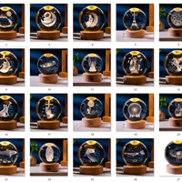 Lampe de nuit en cristal K9 3D représentant le système solaire, la lune et la nébuleuse, boule de cristal lumineuse 3D avec base en bois et lumière LED intelligente pour la maison