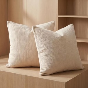 Taie d'oreiller carrée en gaze de coton pur, couleur unie, housse de coussin rose 45x45cm pour la décoration du canapé-lit - Product Image 4