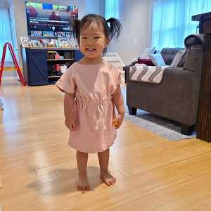 ชุดเดรสผ้าเทอร์รี่แบบมินิมอลสำหรับเด็ก <span class=keywords><strong>แขน</strong></span>สั้นทรง<span class=keywords><strong>ปีกค้างคาว</strong></span> ชุดเดรสลำลองสำหรับเด็กผู้หญิง - Product Image 3