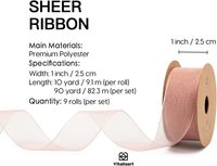 Ruban en organza écologique Vitalizart blanc ivoire 2,5 cm x 27,4 m (3 rouleaux) large pour nœuds papillon, emballage de Noël et mariages