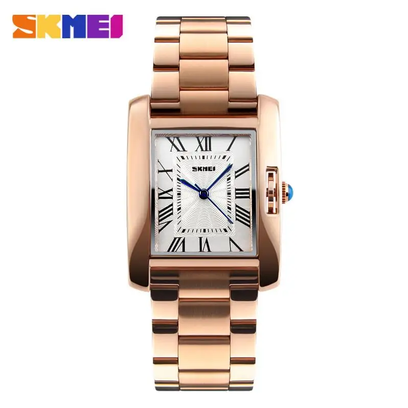 Azul del reloj SKMEI 1284 la nueva llegada de oro rosa reloj de cuarzo comprar correa de acero cuadrado pantalla analógica Simple reloj de pulsera