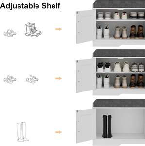 <span class=keywords><strong>Banc</strong></span> à <span class=keywords><strong>chaussures</strong></span> en bois à 2 niveaux pour entrée de maison avec coussin rembourré, <span class=keywords><strong>banc</strong></span> à <span class=keywords><strong>chaussures</strong></span> moderne pour hôtel avec quatre portes - Product Image 4