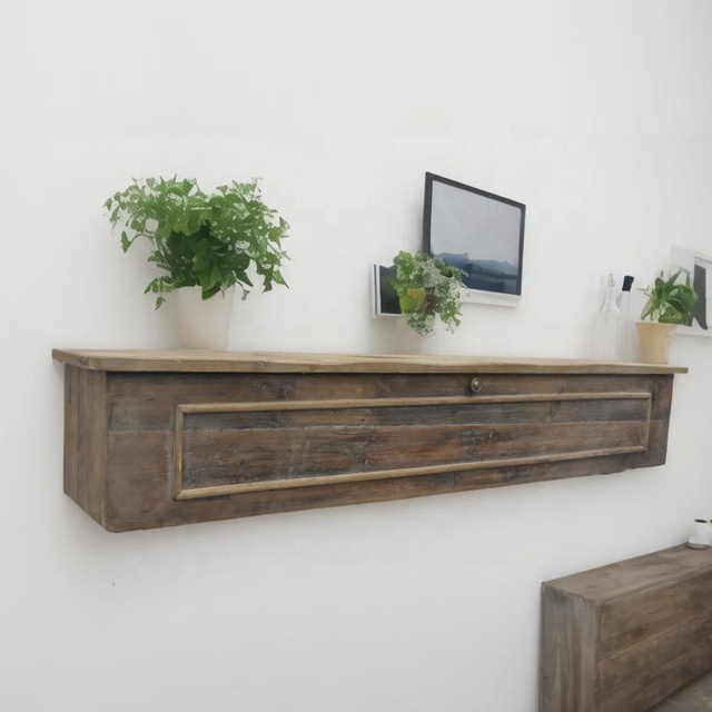 40" Rustic Vintage Brown Handmade Wooden Wall Shelf for Living Room Floating Fireplace Mantel