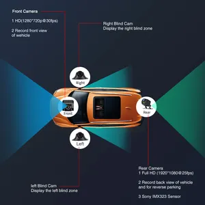 T66 12 pouces écran tactile rétroviseur voiture dvr avec 4 cames AHD1080P record fit 9-36V puissance et max 512G carte