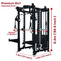 Machine Smith multifonctionnelle 3-en-1 en acier de qualité supérieure pour la musculation avec pile de poids de 70 à 120 kg