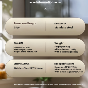 Marmite électrique multifonctionnelle en acier inoxydable antiadhésif de 1,8 L pour la maison, avec cuiseur vapeur et ensemble de casseroles - Product Image 5