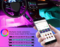 Bande lumineuse LED RGB multicolore sans fil, accessoires pour voiture, Laser, au sol, lumineux, son actif, application, luminaire d'intérieur, 12 v