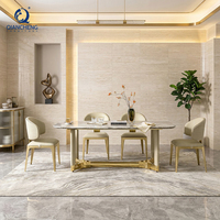 QIANCHENG Meubles de luxe modernes, table à manger dorée, ensemble de salle à manger, table à manger en marbre, 4 places
