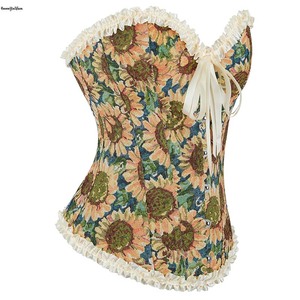12 lische di pesce sostenute rinascimentale Korset anteriore Busk dietro in pizzo bendaggio Bustier giallo stampa floreale con <span class=keywords><strong>corsetto</strong></span> arricciato Top da donna - Product Image 5