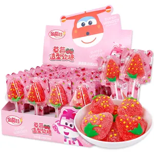 고품질 할랄 21g 딸기 모양 설탕 간식 부드러운 딸기 스틱 거미 사탕