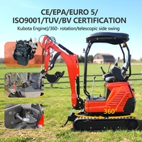 Mini-excavatrice avec commande latérale hydraulique par joystick, moteur Kubota DY18, prix direct usine, pour usage domestique et agricole