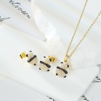 Ensemble collier et boucles d'oreilles panda en cuivre plaqué or 18 carats de style vintage de luxe pour femmes perle bijoux de mode en gros