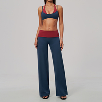 Ensemble de yoga pour femme : Soutien-gorge de sport à col halter et blocs de couleur, pantalon large à taille pliée, avec coussinets amovibles, tenue d'entraînement douce, 5 couleurs
