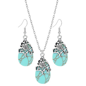 Parures de bijoux vintage en forme de goutte d'eau, pierre turquoise, collier et boucles d'oreilles plaqués argent 925 pour femmes, à porter au quotidien - Product Image 5