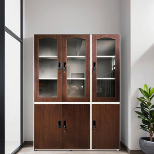 Armoire de classement métallique autoportante avec revêtement poudré, 3 portes vitrées, design moderne, pour bureau commercial, bureau à domicile, chambre, cuisine, extérieur - Product Image 1