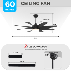 ESC CE ROHS ETL LED quạt trần ánh sáng hiện đại DC động cơ biến tần 8 lưỡi lớn màu đen quạt trần với ánh sáng - Product Image 2