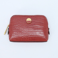 Dompet Koin Kulit PU Wanita Modis Dompet Kecil Mini Dompet Saku Koin Dompet Tempat Kartu Kantong Ritsleting (Merah)