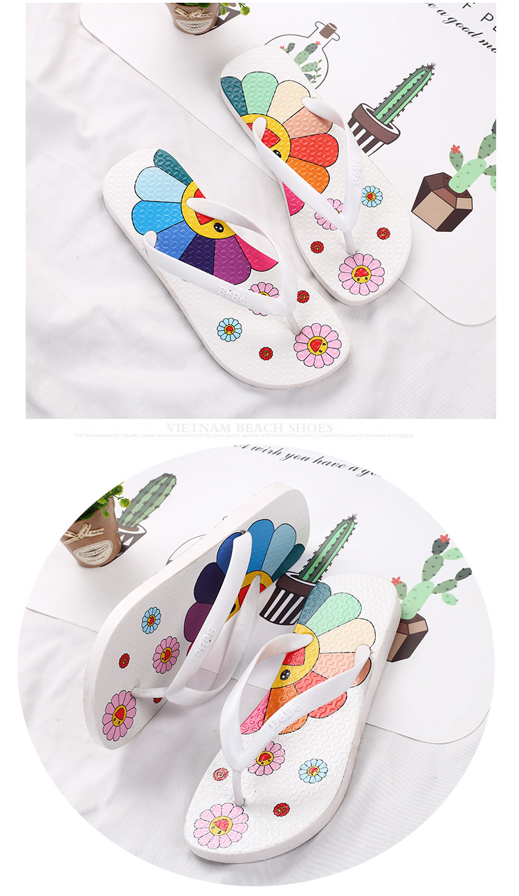 Custom Printing Sunflower Flipflops Fashion Beach Shoes Flat Non-slip Flip-flops Slippers