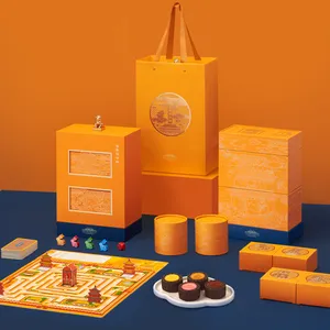 Китайский изготовленный на заказ роскошный золотой горячий штамповочный картон сделанный лунный торт подарочная коробка упаковка