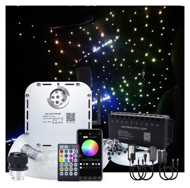 JINXIN 32W RGBW Twinkle Starlight Headliner Kit Mixed Fiber Optic Light Kit Star Ceiling Sky Light for Car or Hom