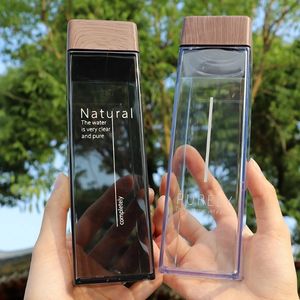 Bouteille d'eau en plastique carrée transparente givrée à vendre en <span class=keywords><strong>2021</strong></span> avec couvercle en <span class=keywords><strong>bois</strong></span> - Product Image 3