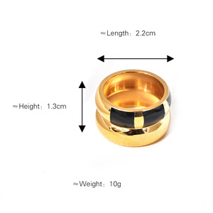 Bague carrée noire double couche à large bande à la mode en acier inoxydable haut de gamme minimaliste de style européen et américain plaquée or - Product Image 4