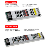 Ultra Mince A MENÉ L'alimentation d'énergie de CC 12V Transformateurs D'éclairage 60W 100W 150W 200W 300W AC190-240V Conducteur Pour Les Bandes MENÉES