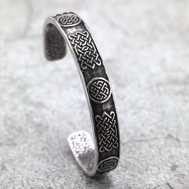 yunnique Tibetan Silver Open Cuff Bracelet Unisex Viking Celtic Knot Design Fashion Jewelry