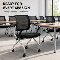 Chaise de bureau ergonomique en maille avec accoudoirs rabattables et roulettes en option, chaise de formation empilable pour salle de conférence