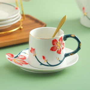 Elegante Juego de Taza y Platillo con Diseño de Flor de Cerezo Chino, Cerámica Europea para Té de la Tarde, Juego de Café Esmaltado Pintado a Mano - Product Image 6