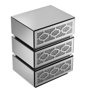 OE HOME Modern 3-Drawer <b>Chest</b> Bedside Table Hot Sale Crushed Diamond Mirrored Nightstand with <b>Storage</b> for Bedroom or Apartment - Product Image 5
