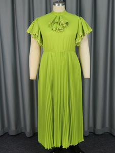 AM040301 Vestido Largo de Fiesta Moderno <span class=keywords><strong>para</strong></span> Mujer, Casual, con Lazo Decorativo, Manga con Volantes, Cuello Redondo, Corte en A, Elegante, Plisado, Verde, Formal - Product Image 5