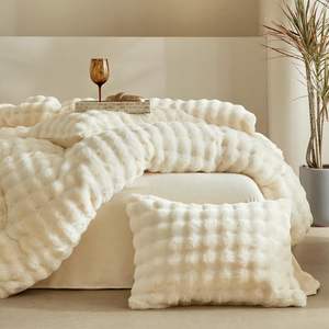 Venta al por mayor de estilo moderno de color sólido de piel sintética cubierta de cama <span class=keywords><strong>Super</strong></span> suave Seersucker para el invierno ropa de cama personalizable - Product Image 4