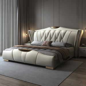 Ý Sang Trọng Màu Đen Da Giường Bán Buôn Cao End Giường Hiện Đại Đặt Đồ Nội Thất Phòng Ngủ Khách Sạn Bọc Giường Vua Với Lưu Trữ - Product Image 3