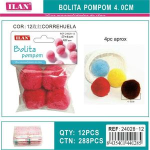 Iln <b>Wool</b> Pompom 4.0 Cm Fuchsia Color <b>Craft</b> Decor - Product Image 1