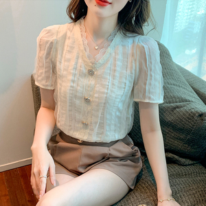 Mùa Hè Áo Phụ Nữ Ngắn Tay Áo V Cổ Ren Áo Sơ Mi Áo Sơ Mi Áo Sơ Mi Áo Sơ Mi Nữ Áo Cánh Nữ Áo Sơ Mi - Product Image 6