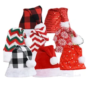 Хит продаж, Рождественская шапка с украшением, шапка Санта-Клауса с подкладкой, фетровая красно-белая полоска с блестками, Рождественская плюшевая Рождественская шапка для взрослых и детей