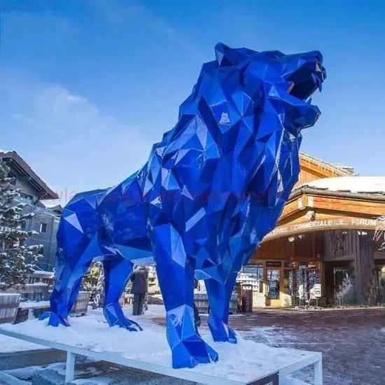 Paslanmaz çelik sanat aslan heykeli mavi aslan heykeli custom made renk hayvanlar