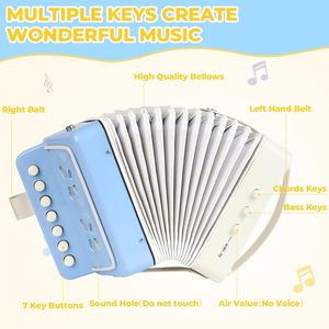 Mini acordeón de 10 teclas, color azul claro y blanco, juguete musical para niños, instrumento musical de aprendizaje temprano, regalo para niños principiantes - Product Image 6