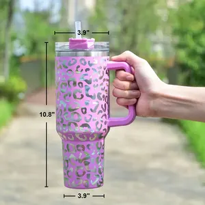 40 OZ Tumbler With Handle Reusable BPA Free Stainless Steel Insulated Iced Coffee Cup Travel Mug With Straw Lid