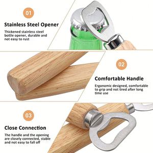 Ouvre-bouteille en acier inoxydable avec poignée en bois personnalisée, cadeau créatif pour les amateurs de bière, vente chaude - Product Image 3